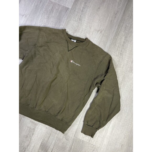 90s Champion Sweater Sz L Green Fleece Pullover Crew Neck Faded Distressed RB - Picture 3 of 13